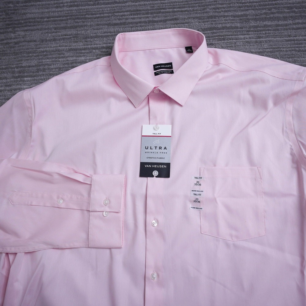 Van Heusen Dress Shirt‎ Men Tall Fit Ultra Wrinkle Free Pink New Tag 20 35/36